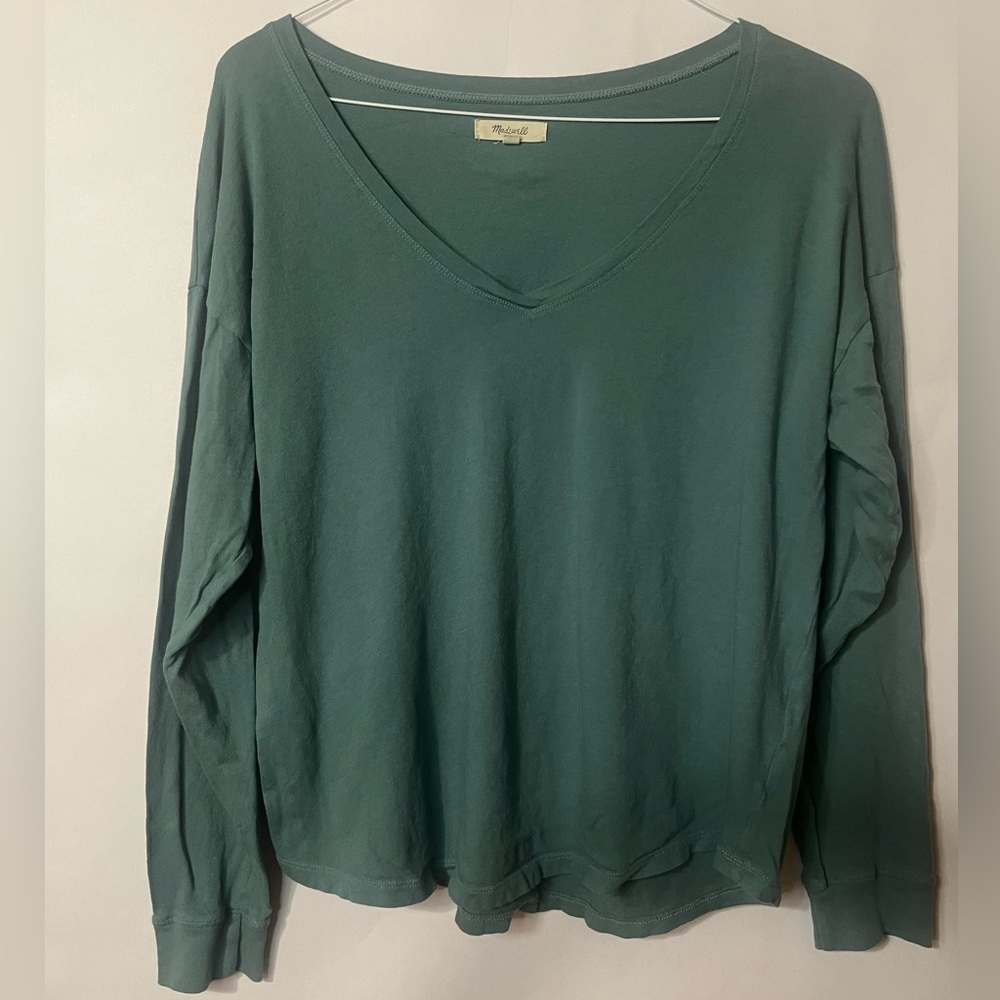 Madewell Teal V-Neck Long Sleeve Basic Top Size Medium